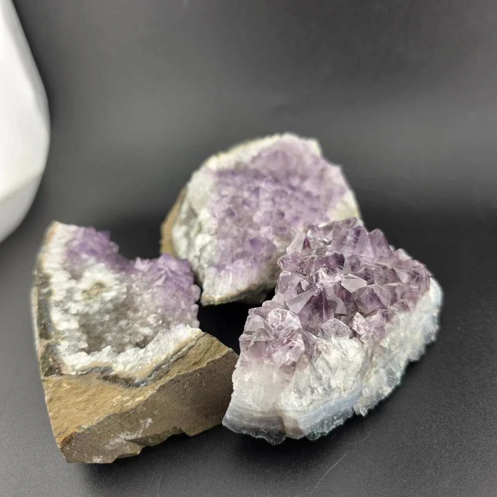 Natural Amethyst Crystal Cluster Lot 3 Piece Raw Purple Druzy Geode‎ Specimens